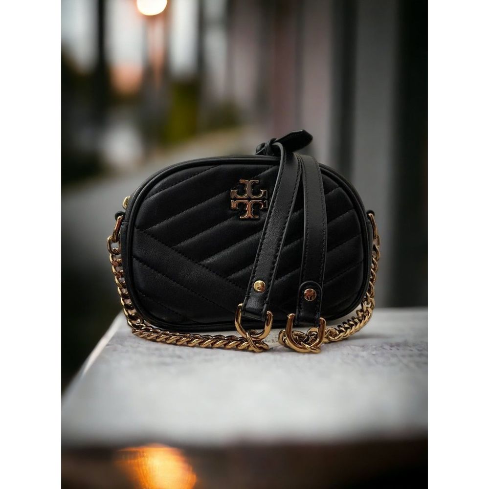 TORY BURCH Small Kira Black Chevron Camera Bag